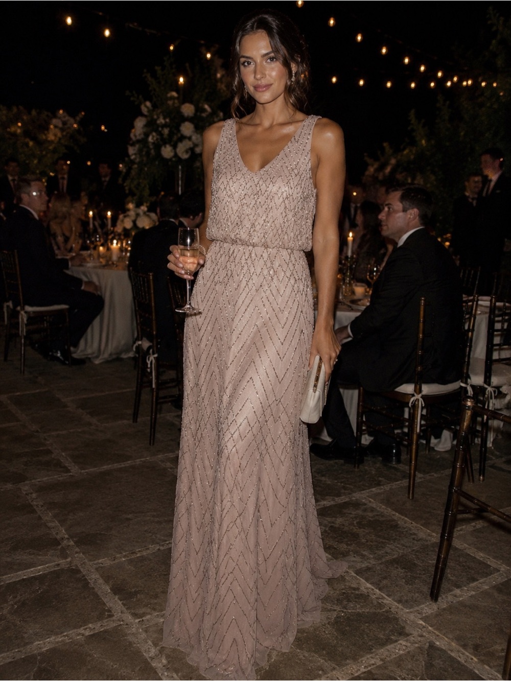 BHLDN Blaise Blush Beaded Maxi Dress Size 4 Bridesmaid Formal Neutral